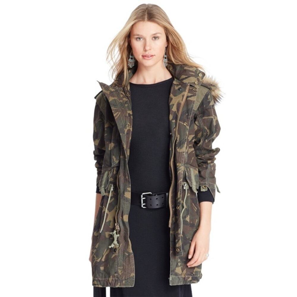 Polo Ralph Lauren Camouflage Hooded Coat Parka Detachable Hood Medium Rugged